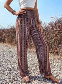 Breezaya Allover Print Shirred Waist Trousers - Multicolor - View 1