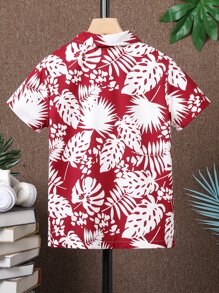 SHEIN 男孩熱帶圖案襯衫 - 紅白色 - 查看 2