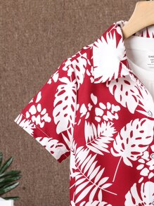 SHEIN 男孩熱帶圖案襯衫 - 紅白色 - 查看 5