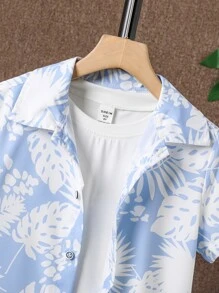 SHEIN Boys Tropical Print Shirt - Baby Blue - View 5