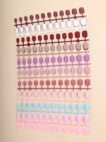 Actualice instantáneamente su apariencia con 240 piezas de uñas postizas esmeriladas de color sólido multicolor corto cuadrado y 3 piezas de lima de uñas y 4 hojas de cinta para uñas - Multicolor - Ver 1