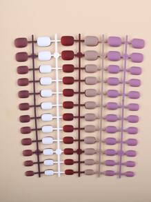 Actualice instantáneamente su apariencia con 240 piezas de uñas postizas esmeriladas de color sólido multicolor corto cuadrado y 3 piezas de lima de uñas y 4 hojas de cinta para uñas - Multicolor - Ver 4