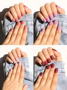 Actualice instantáneamente su apariencia con 240 piezas de uñas postizas esmeriladas de color sólido multicolor corto cuadrado y 3 piezas de lima de uñas y 4 hojas de cinta para uñas - Multicolor - Ver 5