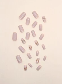 24 chiếc móng vuông ngắn trang trí bằng đá giả & 1 tấm băng keo & 1 dũa móng tay - Nhiều màu - Xem 5