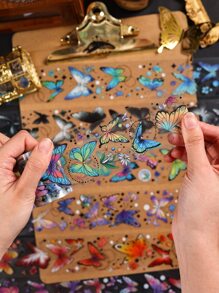 1卷蝴蝶圖案美紋紙膠帶用於DIY工藝裝飾創意多用途和紙膠帶 - 紫色 - 查看 3