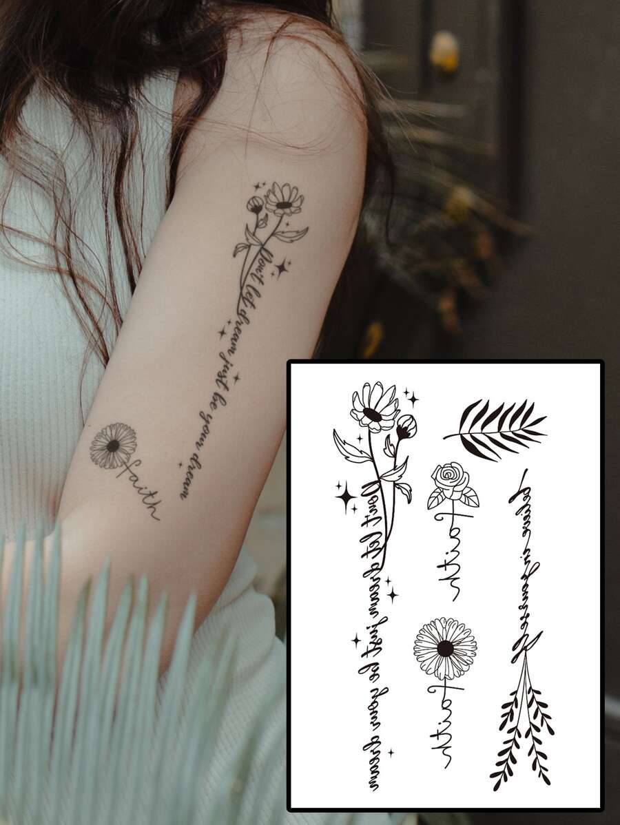 1sheet Floral Pattern Tattoo Sticker - Black - View 1
