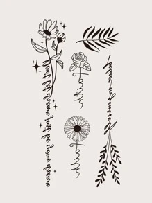 1sheet Floral Pattern Tattoo Sticker - Black - View 7