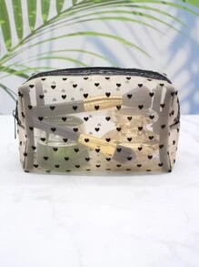 1 Túi đựng đồ trang điểm cho nữ, Thiết kế lưới hình trái tim, Túi đựng mỹ phẩm lưới hình trái tim dung tích lớn thời trang đơn giản, sử dụng hàng ngày và du lịch - Màu vàng - Xem 2