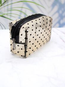 1 Túi đựng đồ trang điểm cho nữ, Thiết kế lưới hình trái tim, Túi đựng mỹ phẩm lưới hình trái tim dung tích lớn thời trang đơn giản, sử dụng hàng ngày và du lịch - Màu vàng - Xem 3