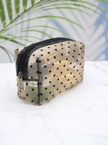 1 Túi đựng đồ trang điểm cho nữ, Thiết kế lưới hình trái tim, Túi đựng mỹ phẩm lưới hình trái tim dung tích lớn thời trang đơn giản, sử dụng hàng ngày và du lịch - Màu vàng - Xem 4