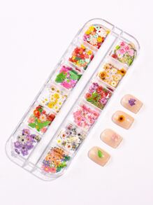 12 格彩色花朵貼花紙漿美甲裝飾套裝 - 彩色 - 查看 3