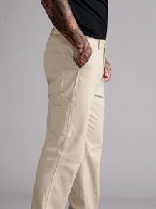 GENTILAND Men Solid Slant Pocket Straight Leg Trousers - Beige - View 6