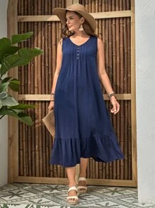 EMERY ROSE 大碼褶皺荷葉邊洋裝 - 藏蓝色 - 查看 5