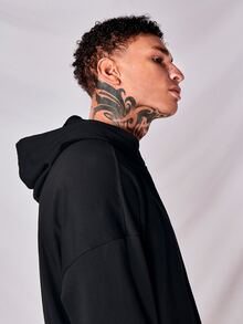 GENTILAND Men Solid Color Drop Shoulder Hoodie - Black - View 4