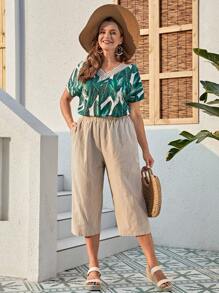 EMERY ROSE Quần Plus Size Túi màu trơn Giải trí - Màu Khaki - Xem 4