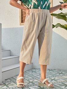 EMERY ROSE Quần Plus Size Túi màu trơn Giải trí - Màu Khaki - Xem 3