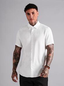 GENTILAND 宽松版型男士纯色前扣短袖休闲衬衫 - 白色 - 查看 4