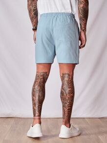 Manfinity VCAY Men Cotton Drawstring Waist Shorts - Baby Blue - View 2