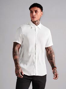 GENTILAND 宽松版型男士纯色前扣短袖休闲衬衫 - 白色 - 查看 3