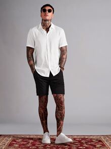 GENTILAND 宽松版型男士纯色前扣短袖休闲衬衫 - 白色 - 查看 7