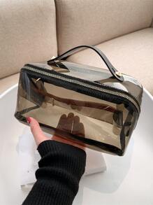 透明化妆包拉链时尚防水化妆品收纳包化妆收纳袋迷你袋旅行小化妆盒配件化妆架刷子包化妆容器化妆包旅行必需品女士配件旅行用品 - 卡其色 - 查看 1