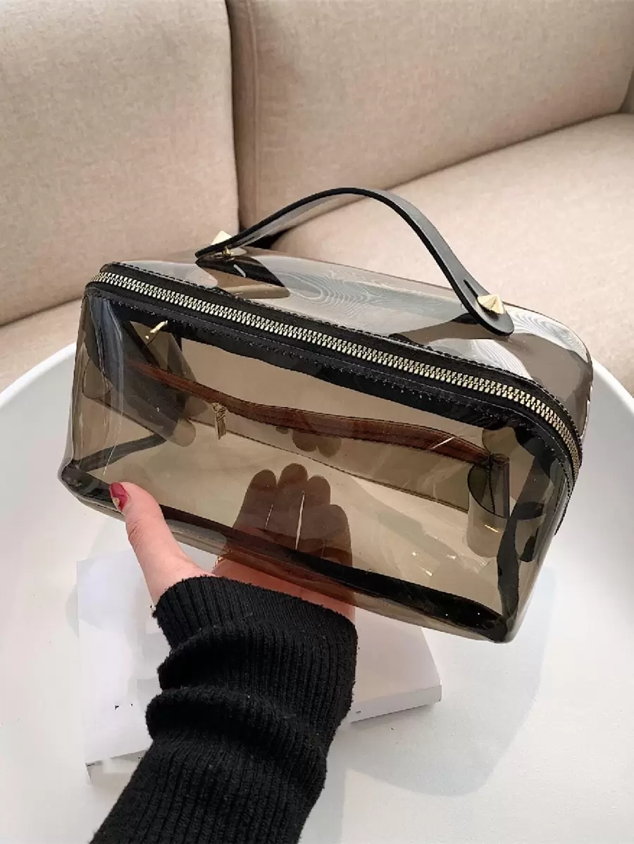 透明化妆包拉链时尚防水化妆品收纳包化妆收纳袋迷你袋旅行小化妆盒配件化妆架刷子包化妆容器化妆包旅行必需品女士配件旅行用品 - 卡其色 - 查看 1
