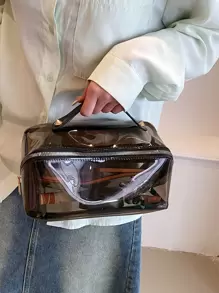 透明化妆包拉链时尚防水化妆品收纳包化妆收纳袋迷你袋旅行小化妆盒配件化妆架刷子包化妆容器化妆包旅行必需品女士配件旅行用品 - 卡其色 - 查看 2