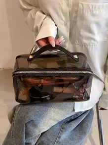 透明化妆包拉链时尚防水化妆品收纳包化妆收纳袋迷你袋旅行小化妆盒配件化妆架刷子包化妆容器化妆包旅行必需品女士配件旅行用品 - 卡其色 - 查看 6