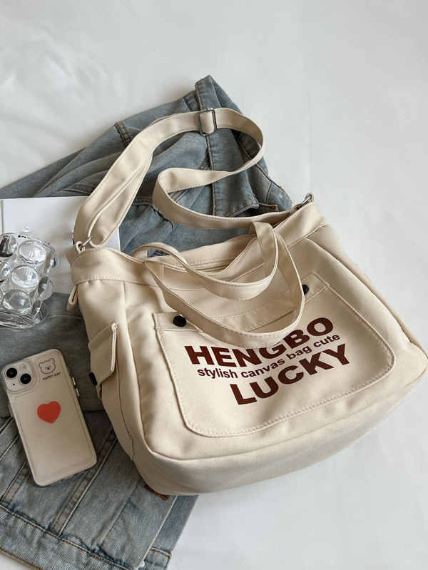 حقيبة كتف/حقيبة كروسبودي كانفس متعددة الوظائف سعة كبيرة للطلاب 2024