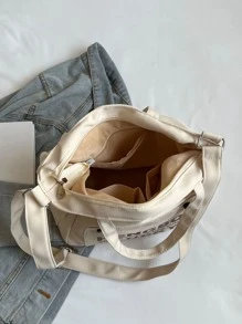 Túi Tote Đeo Vai Đi Làm Sức Chứa Lớn 2024 Cho Học Sinh, Túi Đeo Chéo Bằng Vải Canvas Đa Năng - Màu be - Xem 3