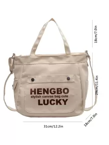Túi Tote Đeo Vai Đi Làm Sức Chứa Lớn 2024 Cho Học Sinh, Túi Đeo Chéo Bằng Vải Canvas Đa Năng - Màu be - Xem 5