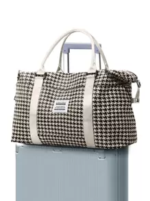 Oversized Travel Bag Houndstooth Pattern Letter Patch Decor Wet Dry Pocket Traveling Bag Plaid Beach Bag For Summer Travel Essentials For Holiday Summer Accessories For Vacation Travel Organizer Hospital Bag Travel Accessories For Camp For Suitcase Overnight Bag Gym Bag Duffle Bag Weekend Bag Duffel Bag For Luggage Carry On Bag College Bag Luggage Bags Weekender Bag Winter Bag For School School Accessories School Stuff - Multicolor - View 3