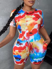 Slaydiva Jumpsuits Plus Size Dây kéo Thắt nút Thắt nơ trước Cà vạt nhuộm Giải trí - Nhiều màu - Xem 1