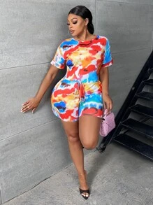 Slaydiva Jumpsuits Plus Size Dây kéo Thắt nút Thắt nơ trước Cà vạt nhuộm Giải trí - Nhiều màu - Xem 5