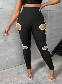 Slaydiva Leggings mit Kontrastsaum, Ausschnitt