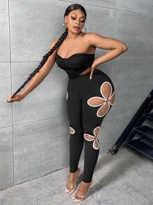 Slaydiva Leggings mit Kontrastsaum, Ausschnitt
