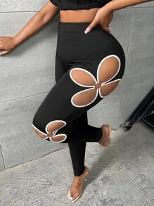 Slaydiva Leggings mit Kontrastsaum, Ausschnitt