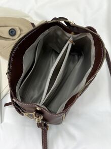 Small Square Bag Stitch Detail Zip Front - Brown - View 8