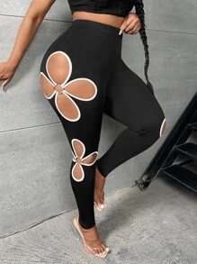 Slaydiva Leggings mit Kontrastsaum, Ausschnitt