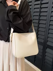 字母壓紋方包極簡PU皮革 - 米色 - 查看 1