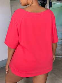 Slaydiva Camiseta con abertura escalonada de manga raglán - Rojo - Ver 2