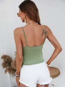 SHEIN VCAY 流蘇邊吊帶上衣 - 綠色 - 查看 2