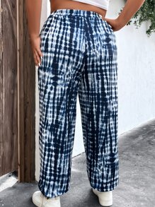 SHEIN LUNE Plus Tie Dye Elastic Waist Joggers - Blue and White - View 2