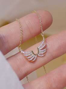 1 件奢華幾何優雅天使之翼項鍊女式婚禮訂婚派對珠寶配飾 - 金色 - 查看 2