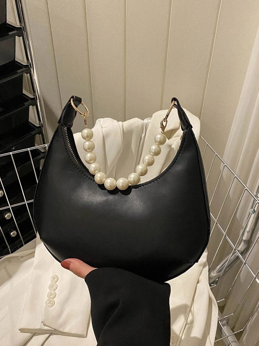 Mini Hobo Bag Pearl Strap - Black - View 1