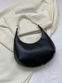 Mini Hobo Bag Pearl Strap - Black - View 2