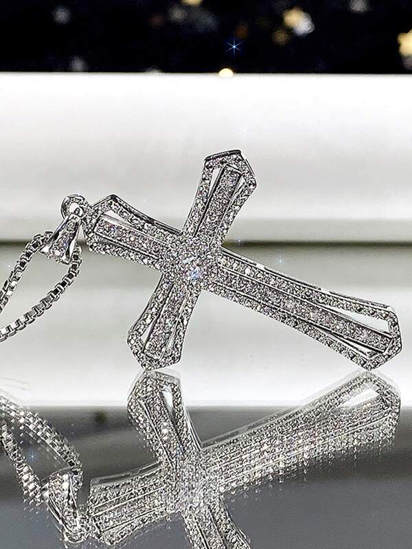 Rhinestone Cross Charm Necklace SHEIN USA