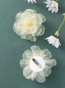 2pcs Teen Girls Flower Decor Hair Clip - Beige - View 2