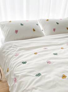 3件套蝴蝶刺绣被套（不含被芯）（1个被套和2个枕套） - 白色 - 查看 7