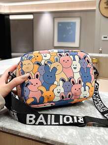 Mini Square Bag Cartoon Rabbit Graphic - Multicolor - View 5